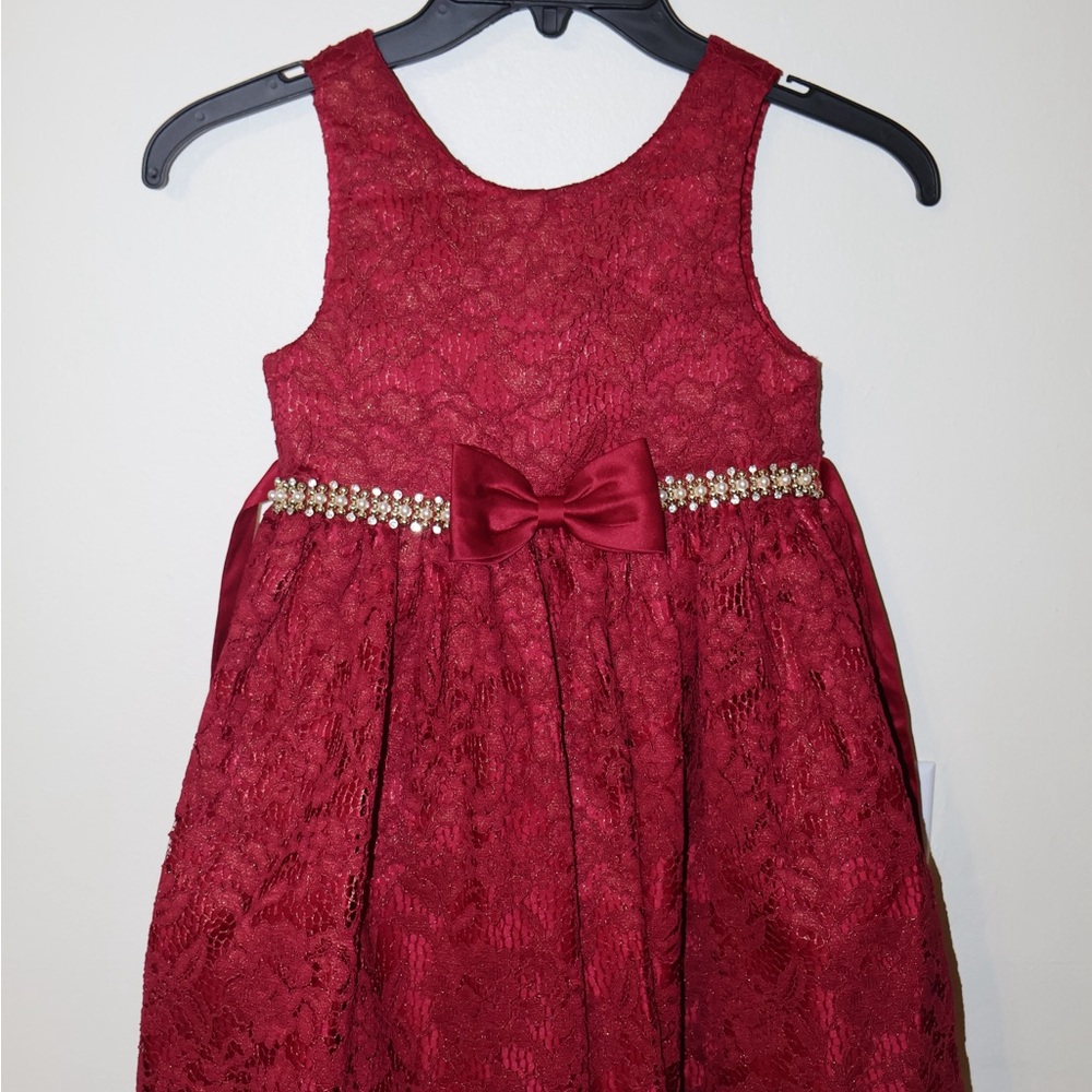 Charming Burgundy Lace Kids Dress with Bow